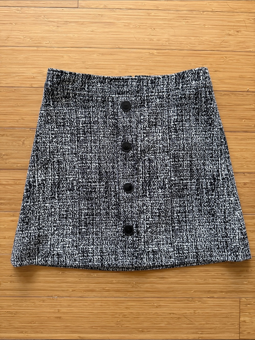 DKNY Black and White Tweed Button-Front Mini Skirt